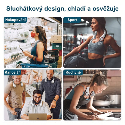 Přenosný ventilátor na krk PKNEW®, bezlopatkový osobní ventilátor, hands-free chlazení pro venkovní použití i do kanceláře 💎