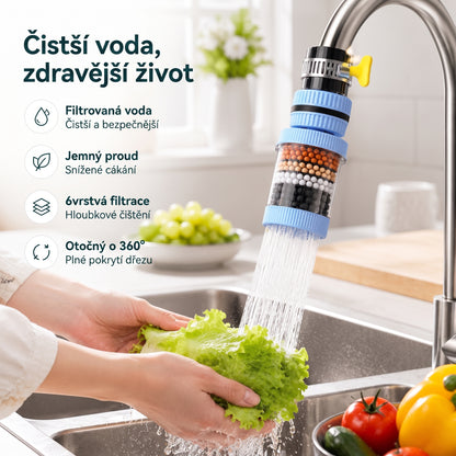 🔥🔥PKNEW®💧 6vrstvý filtrační vodní filtr na kohoutek 360 stupňů otočný, proti stříkající vodě, pro kuchyňský dřez k mytí ovoce, zeleniny a nádobí 🚿
