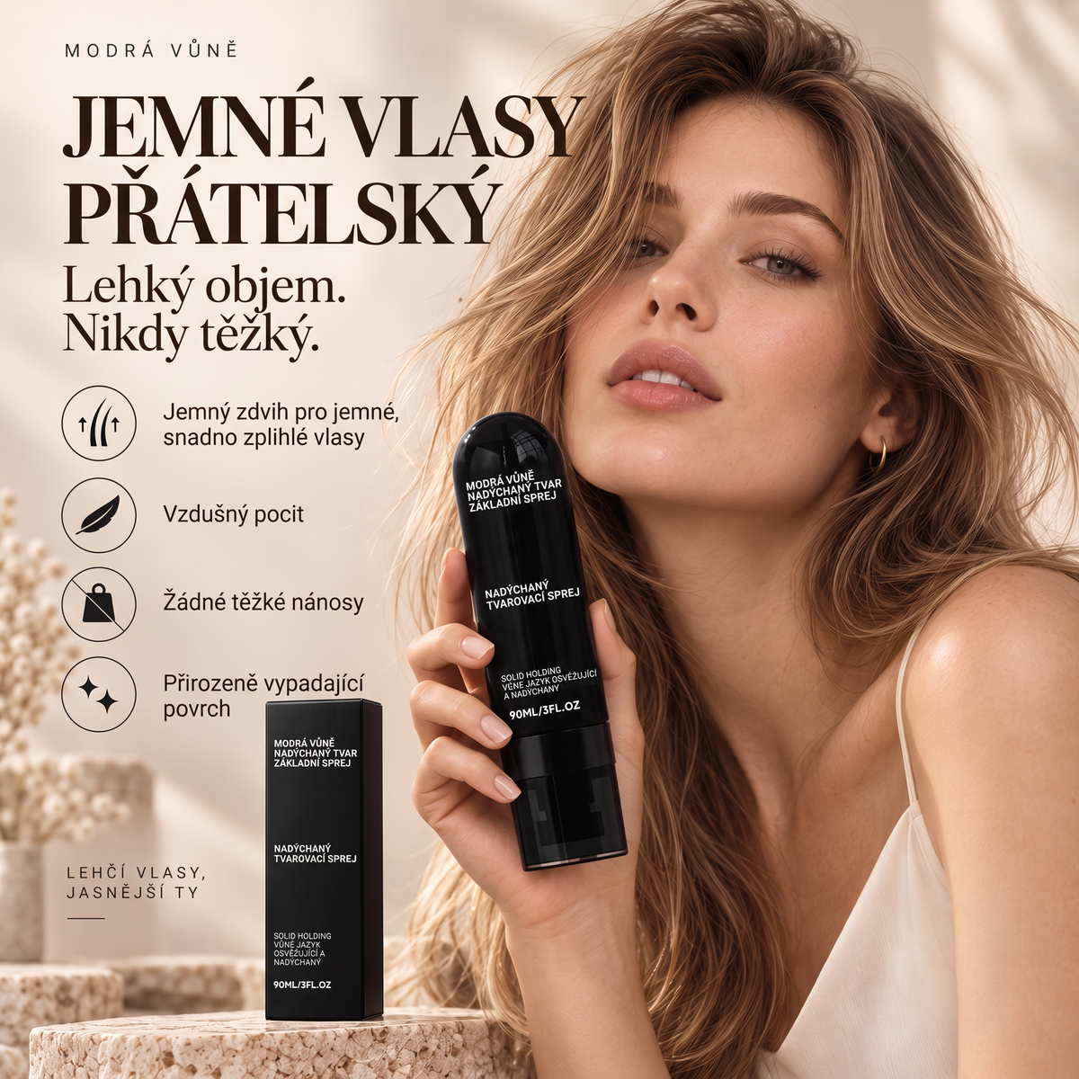 🔥🔥Vitalisys® Tvarovací sprej pro objem vlasů Fluffy Hair – Lehký sprej pro objem od kořínků a přirozený pohyb s broskvovou vůní 💎