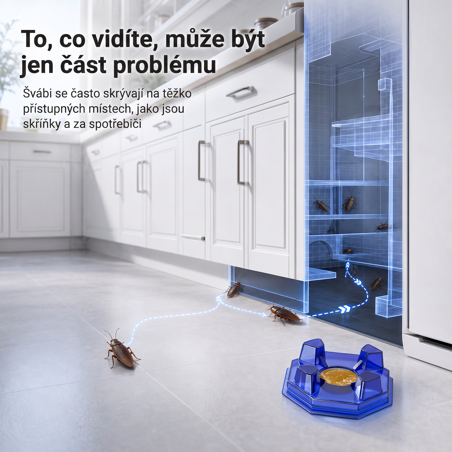 PKNEW® 🪳 Chytrá návnadová stanice proti švábům s řetězovým účinkem 🛡️ – zasáhne i skrytá ohniska, pomáhá zlikvidovat celou kolonii a chrání domácnost až 2 roky ✨