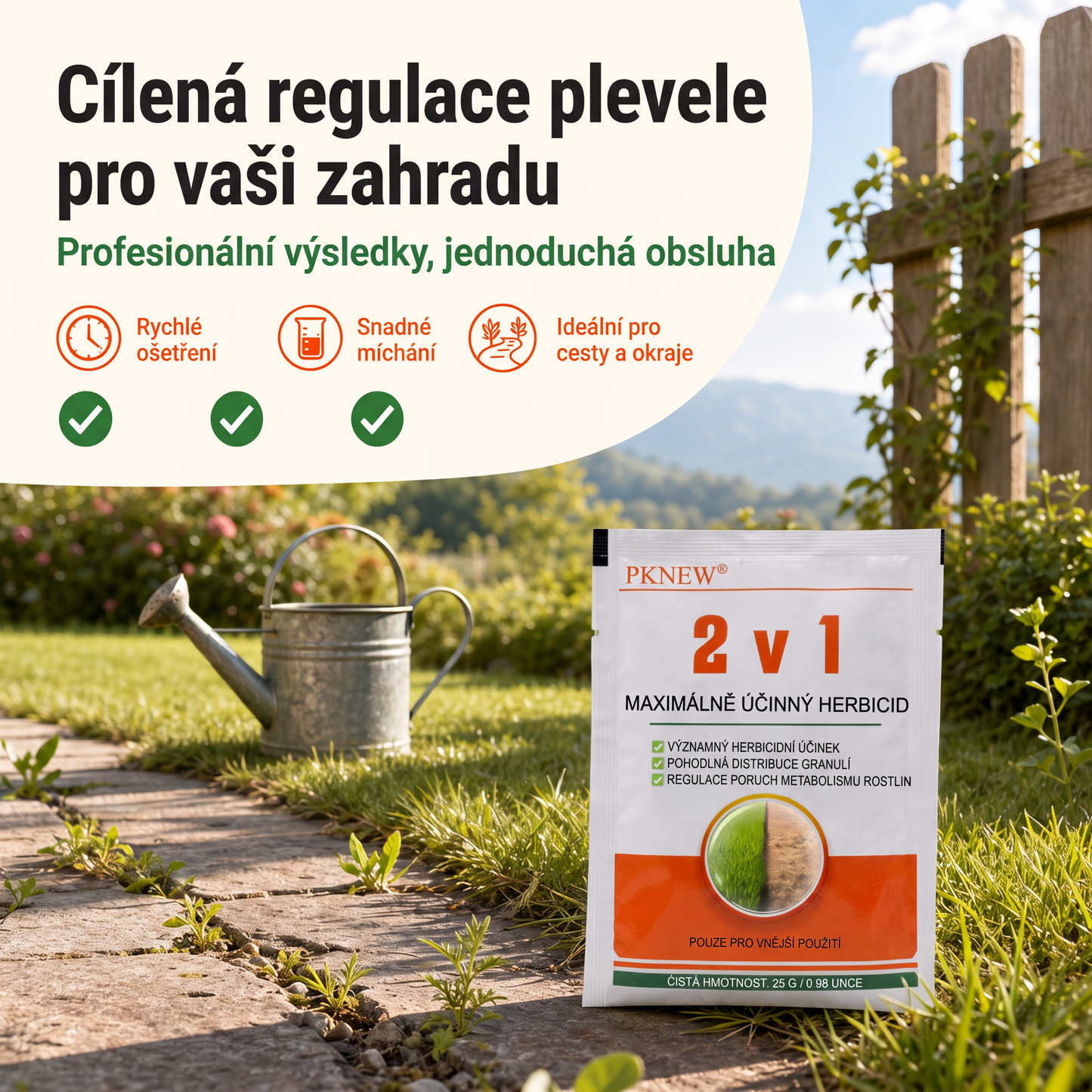 PKNEW® Granulovaný přípravek proti plevelu 2 v 1 Max Power 👑 – viditelný účinek již za 6 hodin, snadné rozmíchání ve vodě a cílené použití na spáry, cesty, ploty i štěrkové plochy 💎