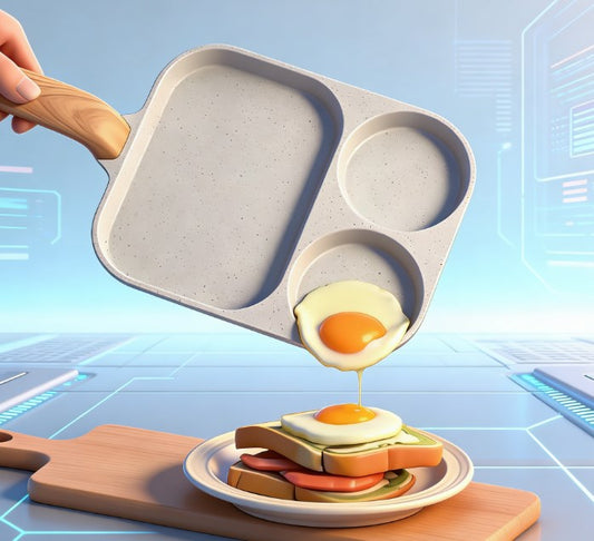 Multi-Sectioned Breakfast Skillet - 3-in-1 Non-Stick Divided Frying Pan - Time-Saving Egg & Burger Cooker for Gas, Electric & Induction Stovetops