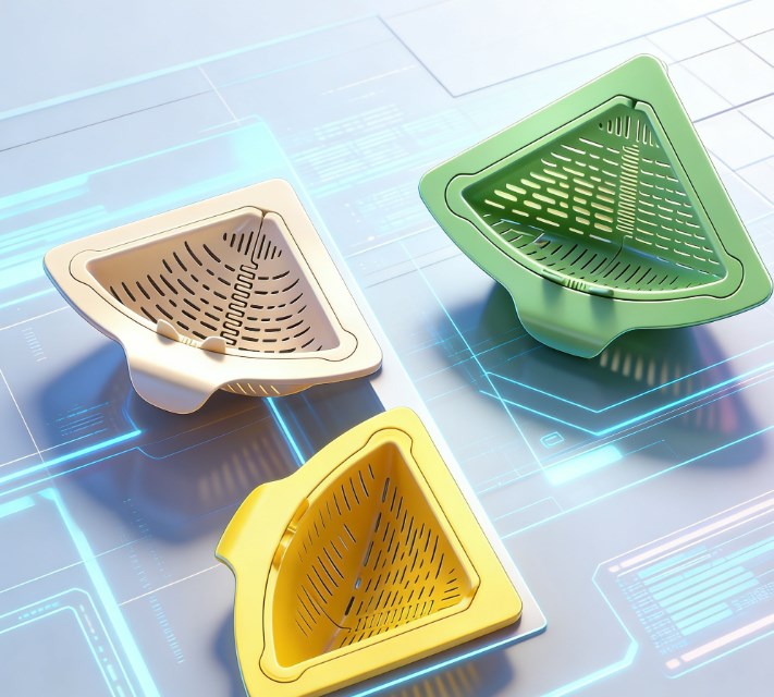 Space-Saving Sink Corner Strainer - Triangular Mesh Drainage Basket for Food Waste - Punch-Free Hanging Sink Caddy & Sponge Holder for Neat Countertops
