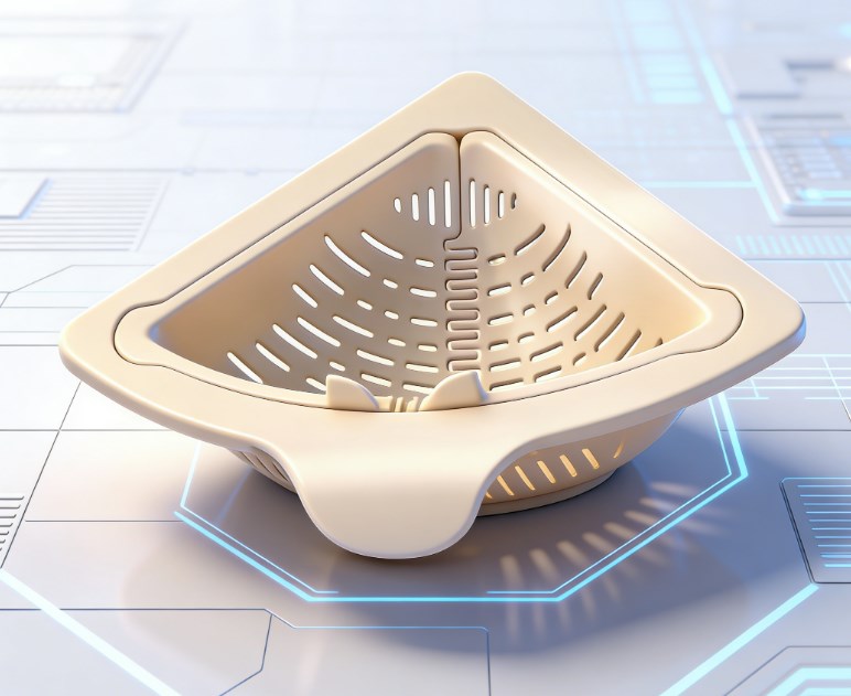 Space-Saving Sink Corner Strainer - Triangular Mesh Drainage Basket for Food Waste - Punch-Free Hanging Sink Caddy & Sponge Holder for Neat Countertops