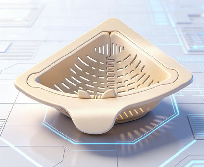 Space-Saving Sink Corner Strainer - Triangular Mesh Drainage Basket for Food Waste - Punch-Free Hanging Sink Caddy & Sponge Holder for Neat Countertops
