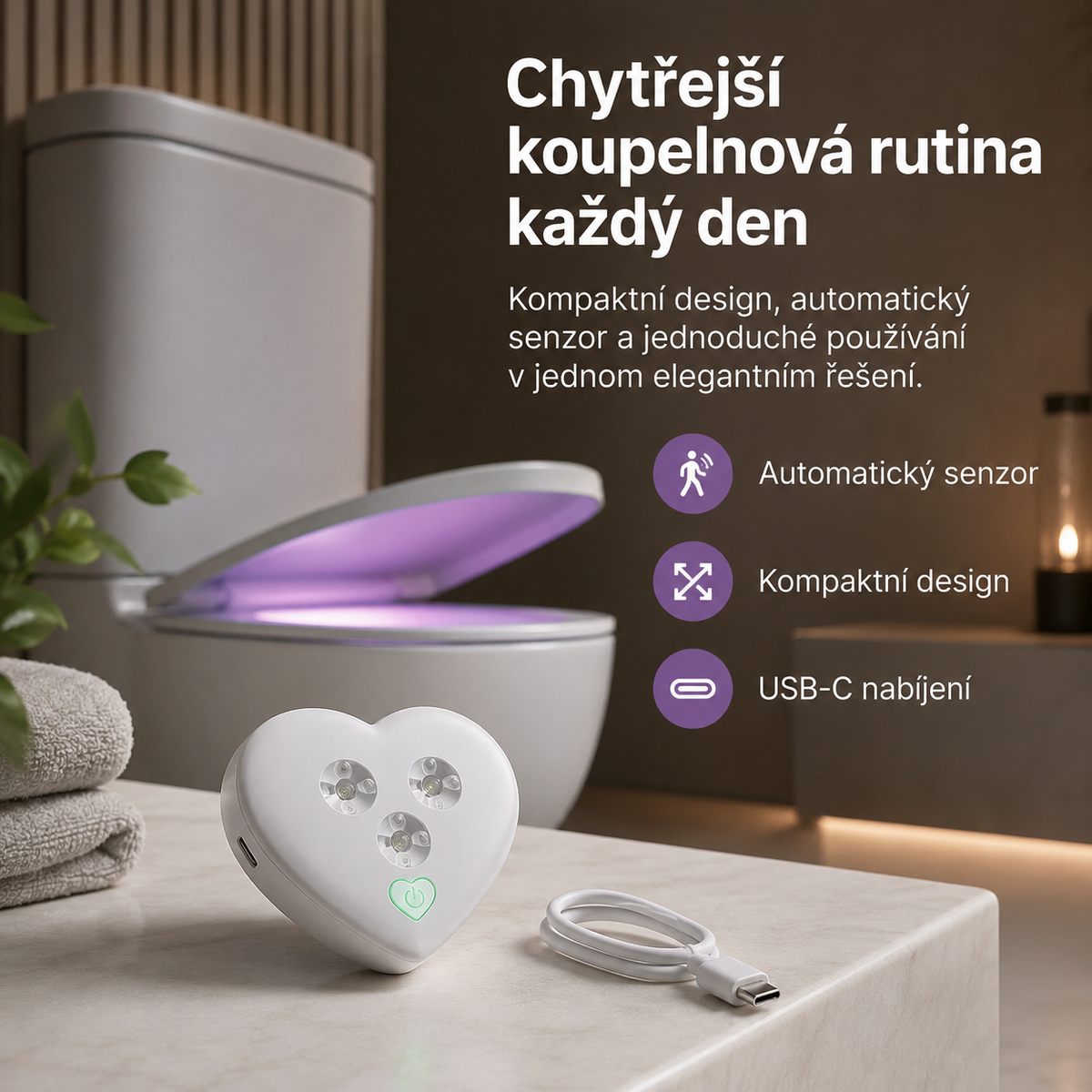 LEFUN® Chytré UVC světlo na toaletu🚽  – automatický senzor, bezdotykový provoz a USB-C nabíjení 💎