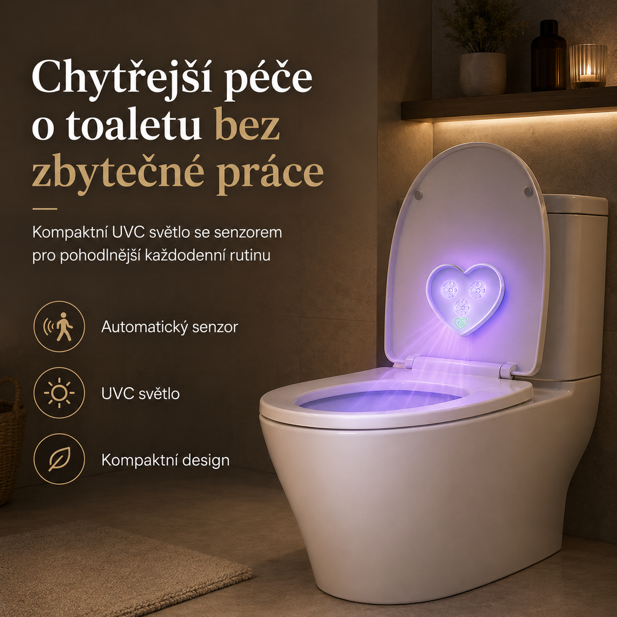 LEFUN® Chytré UVC světlo na toaletu🚽  – automatický senzor, bezdotykový provoz a USB-C nabíjení 💎